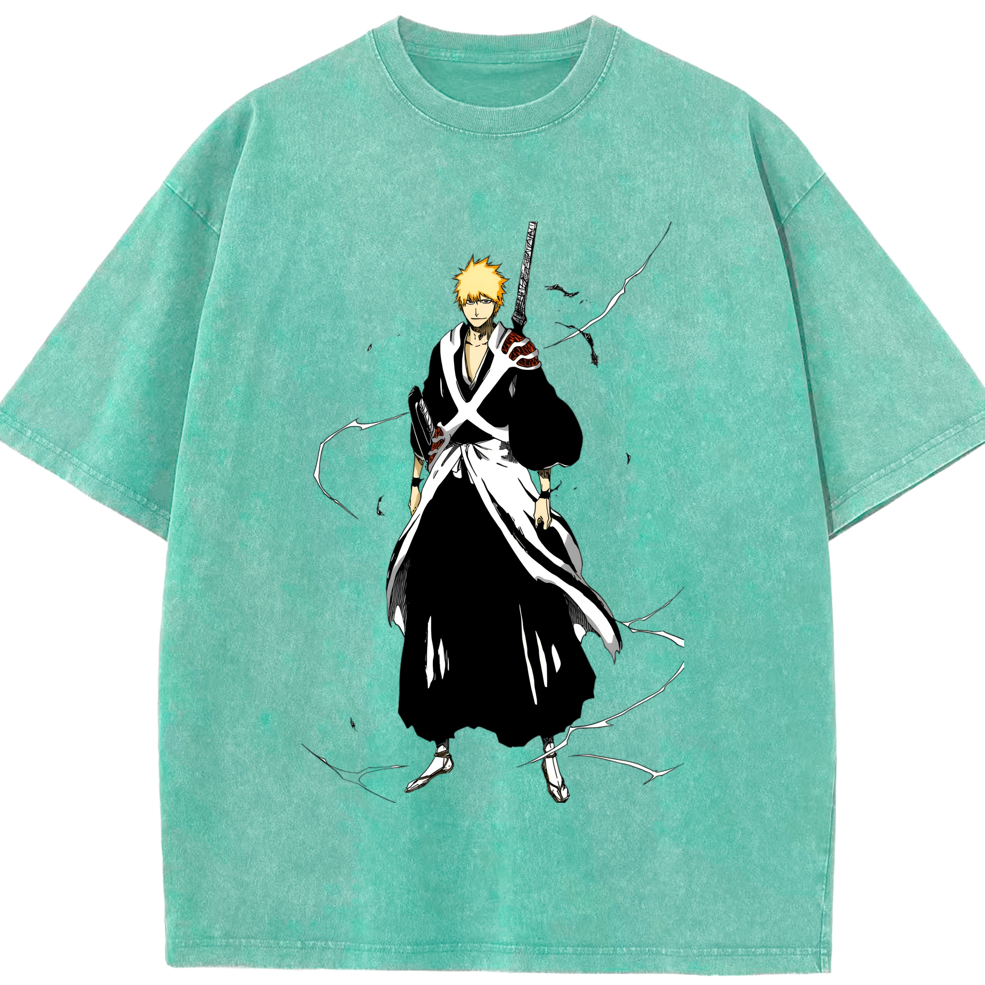 （画像用） ブリーチ 黒崎一護（くろさき いちご）BLEACH Kurosaki Ichigo 綿100% ヴィンテージ風 半袖Tシャツ（フロントプリント）